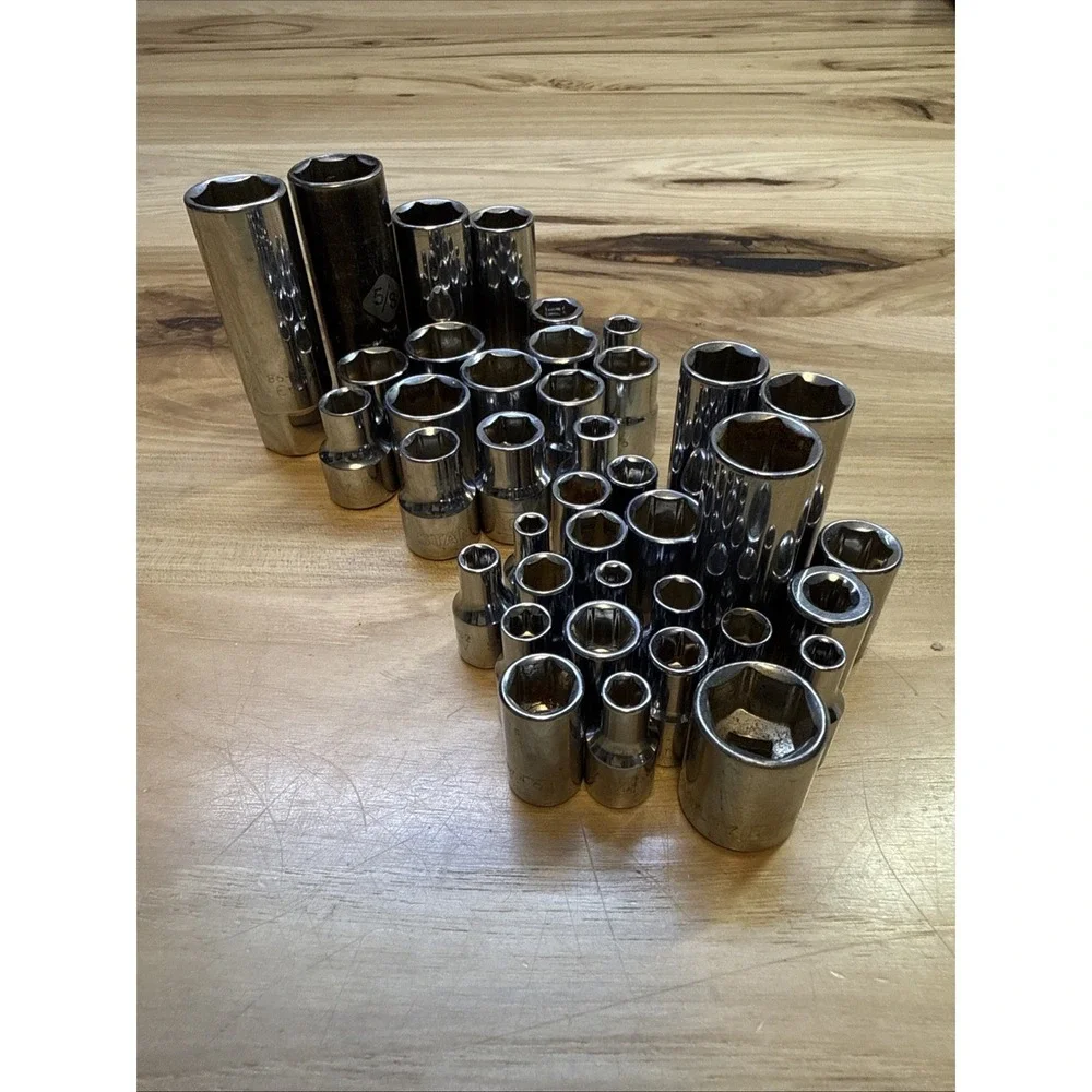 Stanley 1/4 & 3/8 Drive Metric & SAE Sockets Lot of 39 Shallow and Deep